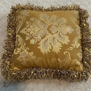 Gold Decorative Throw Pillow with Fringe
